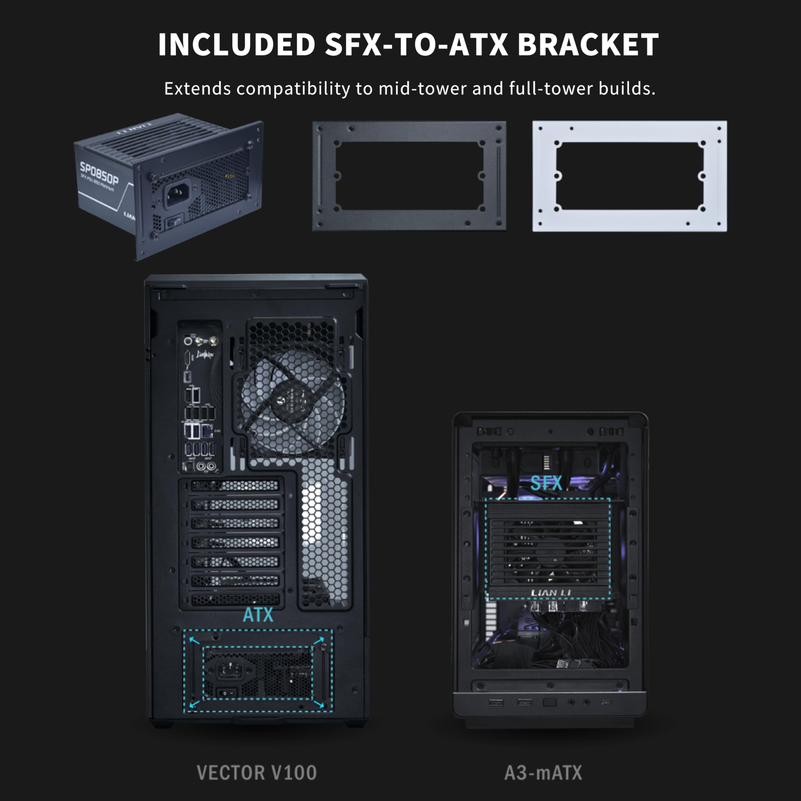 Lian Li SP1000P Platinum 1000W SFX Form Factor Power Supply with 12V-2x6 Connectors - ATX 3.1 & PCIE 5.1 Compliant - Low-Noise - Fully Modular - 105°C Capacitors - 10 Year Warranty - Black (SP1000P.B) - Image 3