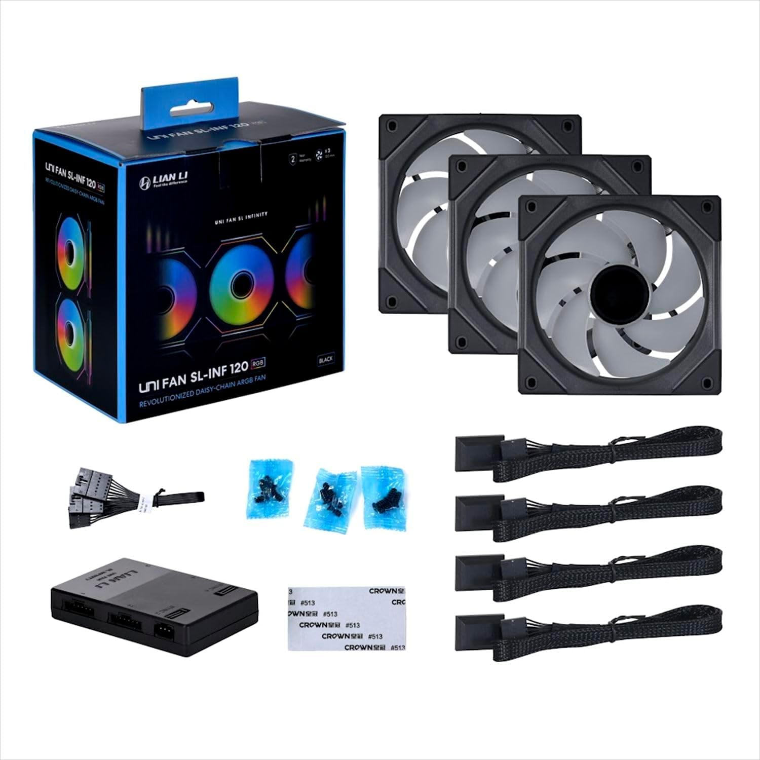 Lian Li UNI Fan SL-Infinity 120mm-Triple Pack-ARGB Fan (Non-Wireless)-Infinity Mirror-Daisy-Chain Design. Customizable Lighting Effects-One Cable Connection-with Controller-Black-UF-SLIN120-3B - Image 4