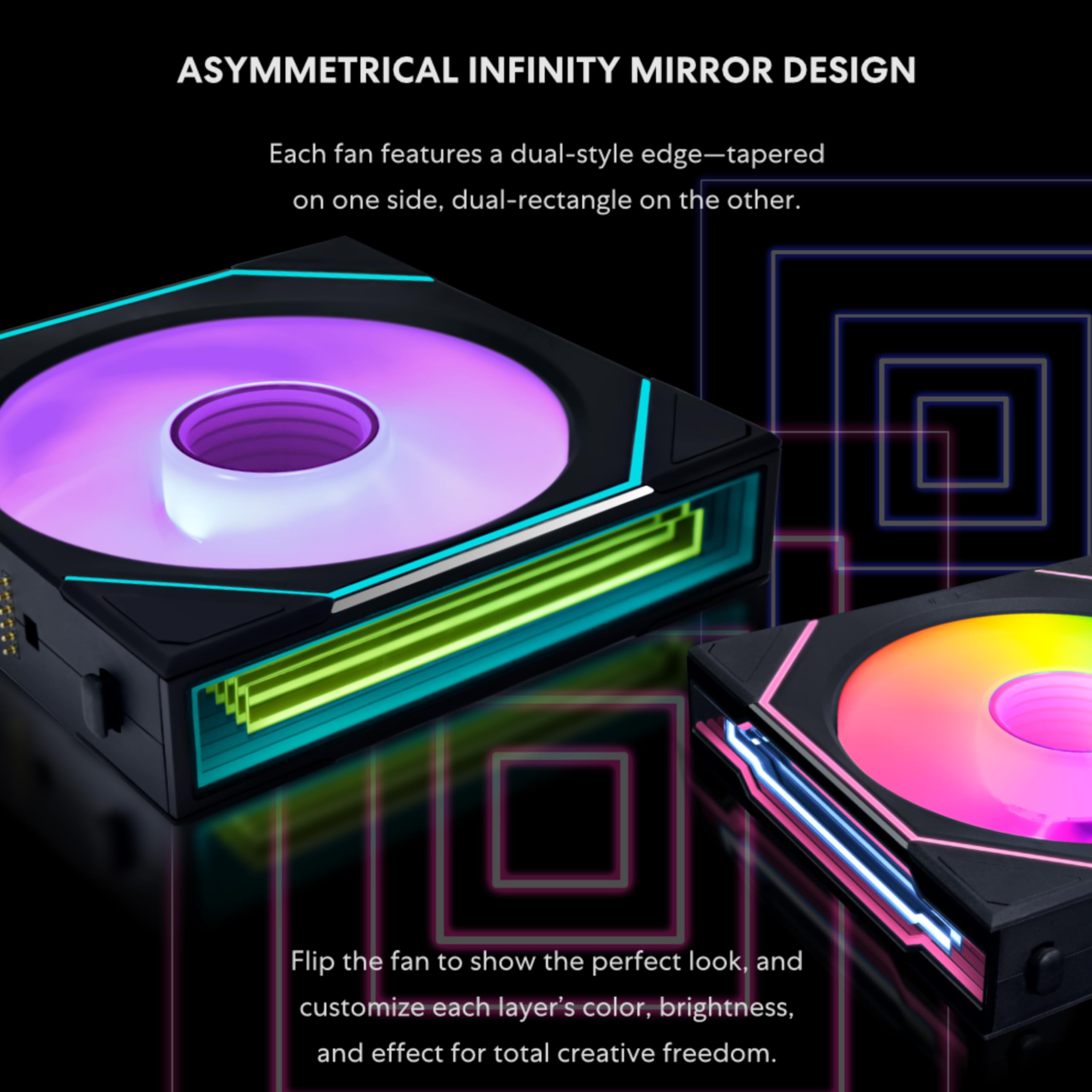 Lian Li UNI Fan SL-Infinity Wireless 120 - Triple Pack - 2.4 GHz Wireless Signal ARGB Fan Control - Double Infinity Mirror Design - Low Noise - Controller Included - Black (12SLIN1W3B) - Image 4
